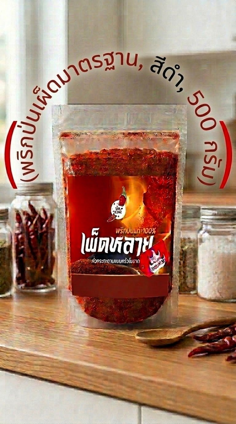 พริกป่นเผ็ดมาตรฐาน ดำ (22x) 500g